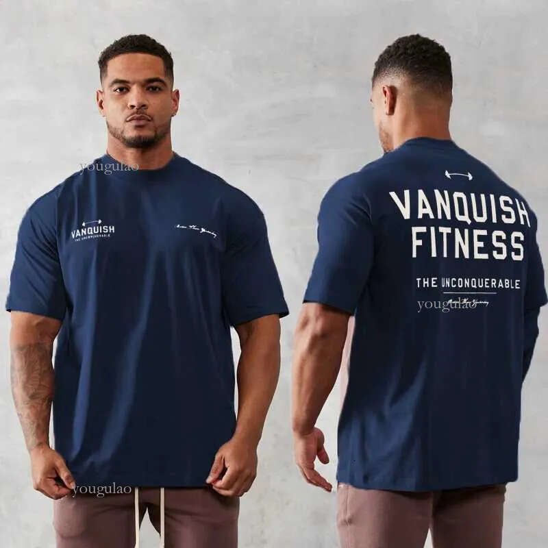 Mens Vintage Oversized T-Shirt Summer New Sports Fitness Cotton Crew Neck Short Sleeve Joggers Gym Running Training T-ShirtsM240731