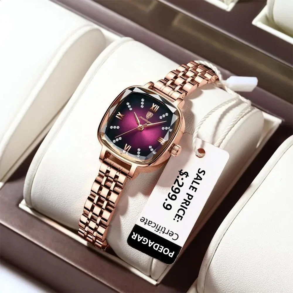 POEDAGAR High Quality Women Watch Stainless Steel Square Waterproof Quartz Ladies Wristwatches Dress Elegant Femme Clocks 241225