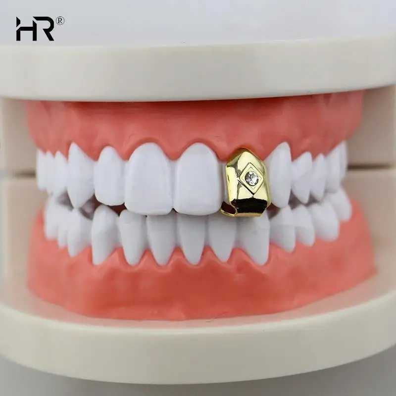 Single Hip Hop Teeth Grillz Fashion Rhinestones Gold Silver Color Removable Grills Dental Mouth Punk Teeth Cs Party Jewelry W241227