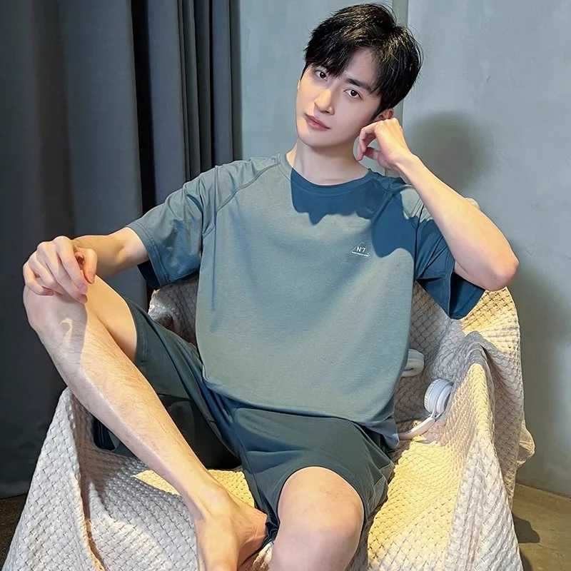 2024 Mens Summer Casual Sleepwear Sets Homewear Suits 2pcs Modal T-shirt and Shorts Oversized Pajamas Male L-5XL Pjs pyjamaXJ241227