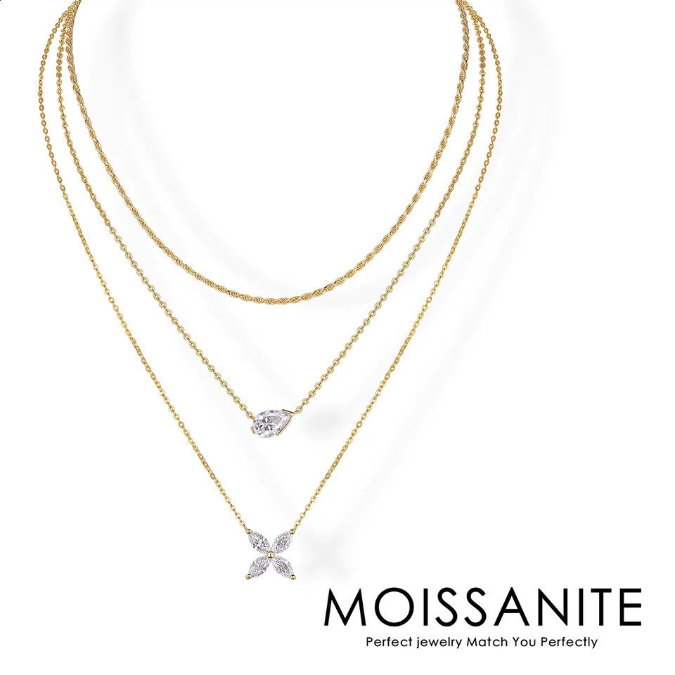 4ctw Triple Blessings Necklace Set Firm Powerful and Lucky Symbols in 18K Gold Plated S925 Silver Layered n 241226
