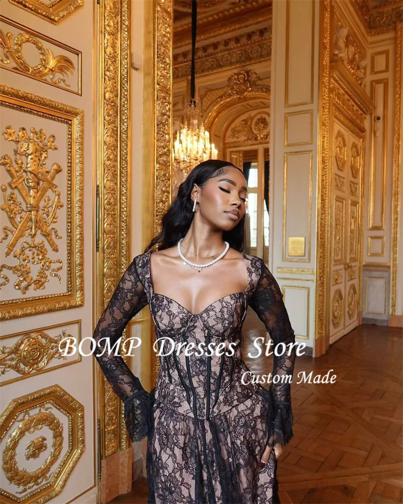BOMP Sexy Sweetheart Lace Evening Party Dresses African Women Long Sleeves Tea Length Prom Gowns Formal Occasion Customized 241223