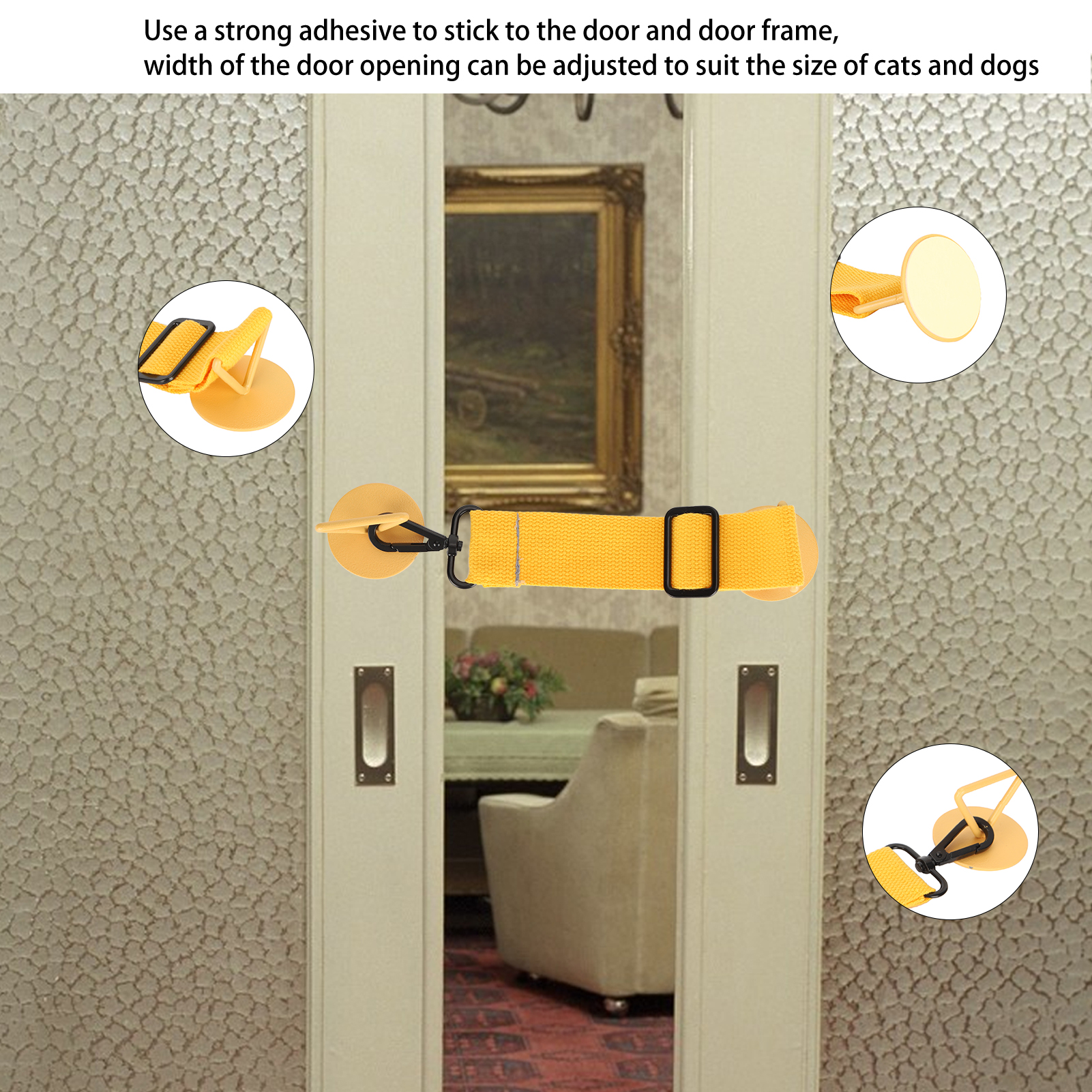 Door Strap Lock Adjustable Pet Door Stopper Dog Proof Cat Entry Stick Strap Lock