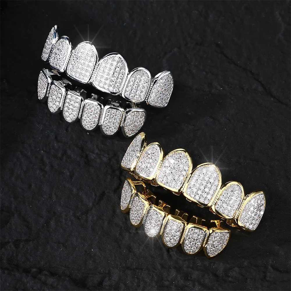 D Z d Out Cubic Zircon Teeth Grillz Set For Men Women Top Bottom Stone Brass Material Hip Hop Cosply Dentist Decor W241227