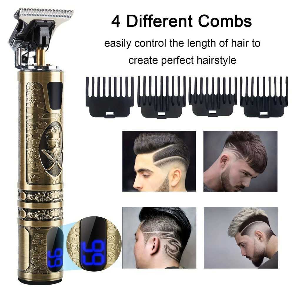 T9 LCD Electric Hairdresser Oil Shaving Head Electric Pusher Carving Electric Pusher Clipper Hair Precision Trimmer for Men Care W241227