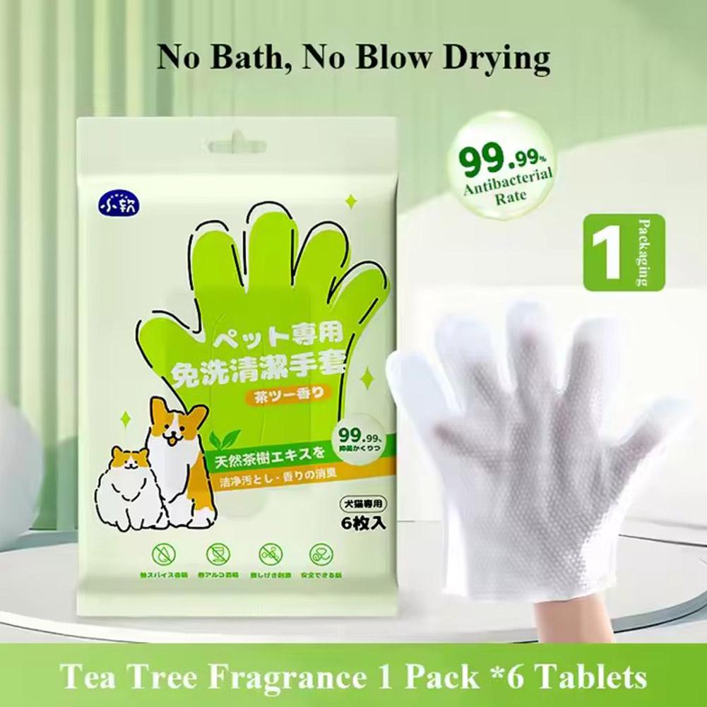 NEW High-end 6PCS Pet Wash Free Cleaning Gloves Pet Disposable Cleaning Gloves Stain Remover Dry Cleaning Wet Wipes For CAT DOG