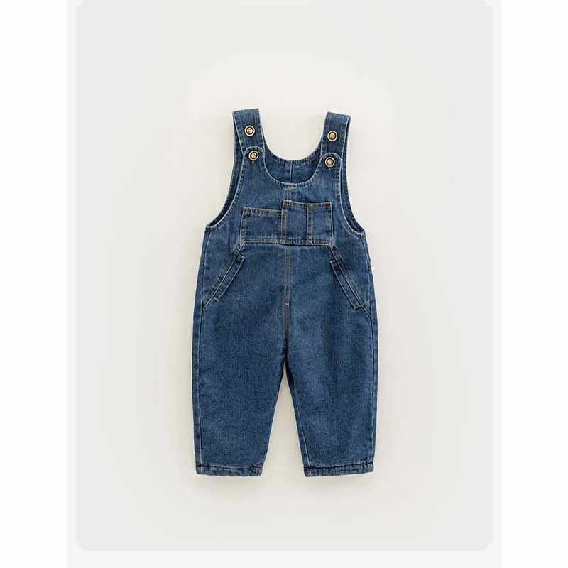 Baby apron thick jeans boys warm back pants baby with velvet jumpsuit girls coat cold proof Trousers new childrens clothing W241227