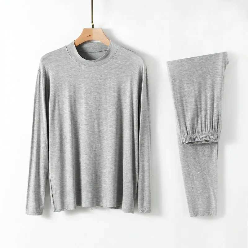 Modal Mens Pajamas Suit Loose Large Size Long Sleeve Pant Set Half High Collar Household Clothes Home Wear Pijama Male XL-4XLXJ241227