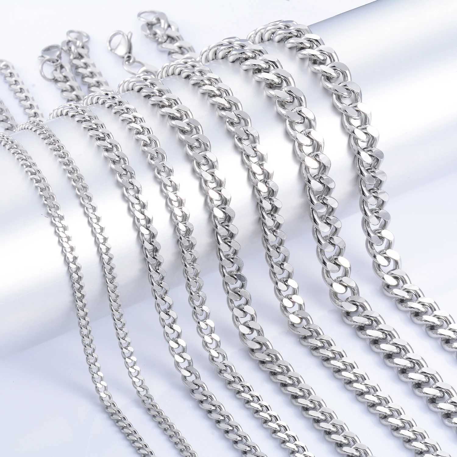 Yadreva 3-9MM Men Stainl Steel Cuban Link Chain Classic Silver Color Necklace Rock and Roll Choker Solid Metal JewelryXJ241227