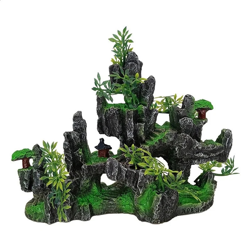1Pcs Aquarium Mountain Rockery Landscape View Decoration Hill Hanging Bridge View Ornament Resin Fish Tank Decoration Large 241225
