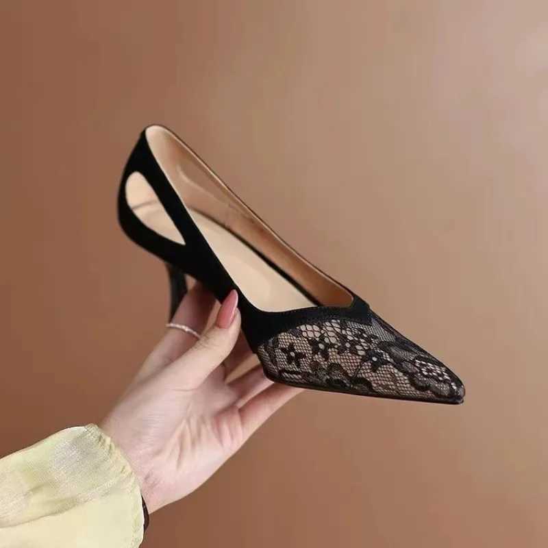 High Quality Shoes Woman Sexy Lace Mesh Hollow Pointed Toe Shoes Stiletto High Heels Luxury Designer Heels Elegant Party Sandals T241227