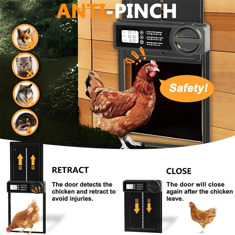 Automatic Chicken Coop Door Intelligent Timer Electric Aluminum Timing Opener Auto Chicken Door Farm Automatic Management Tool