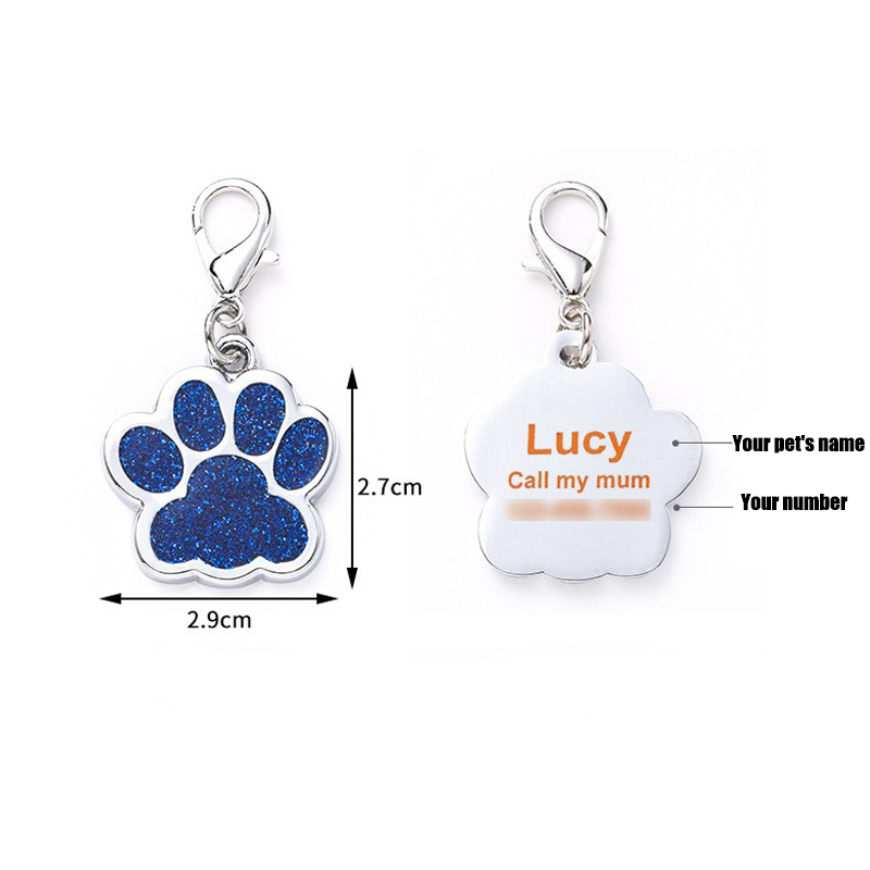 Metal Zinc Alloy Identity Cards Glitter Powder Feet Anti Loss Tags Cat And Dog Pendants Necklaces Decorative Pet Supplies YLE547