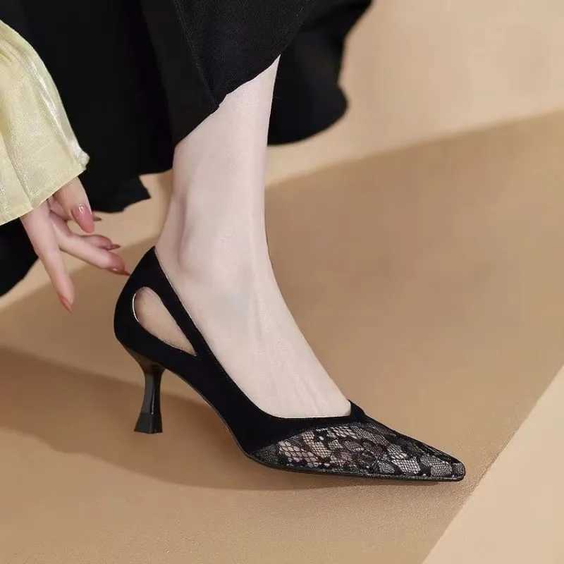 High Quality Shoes Woman Sexy Lace Mesh Hollow Pointed Toe Shoes Stiletto High Heels Luxury Designer Heels Elegant Party Sandals T241227