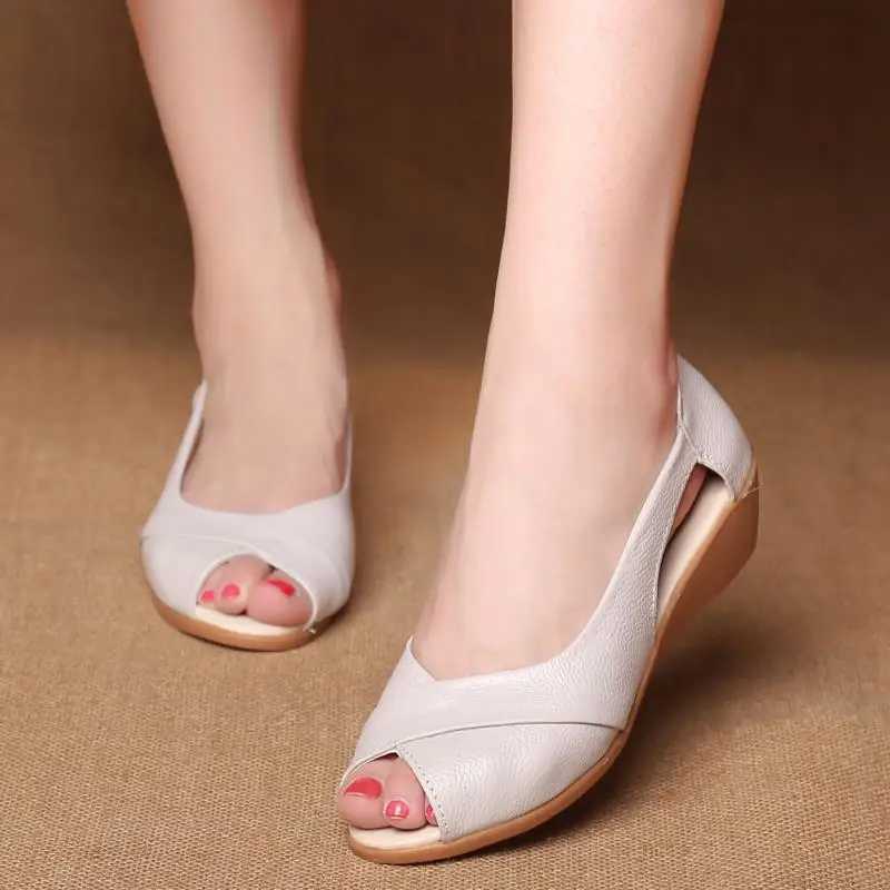 High Quality Plus Size 35-43 Womens Luxury Sandals Peep Toe Wedge Loafers Woman Summer Flats Soft Leisure Mom Outdoor Walking Shoe T241227