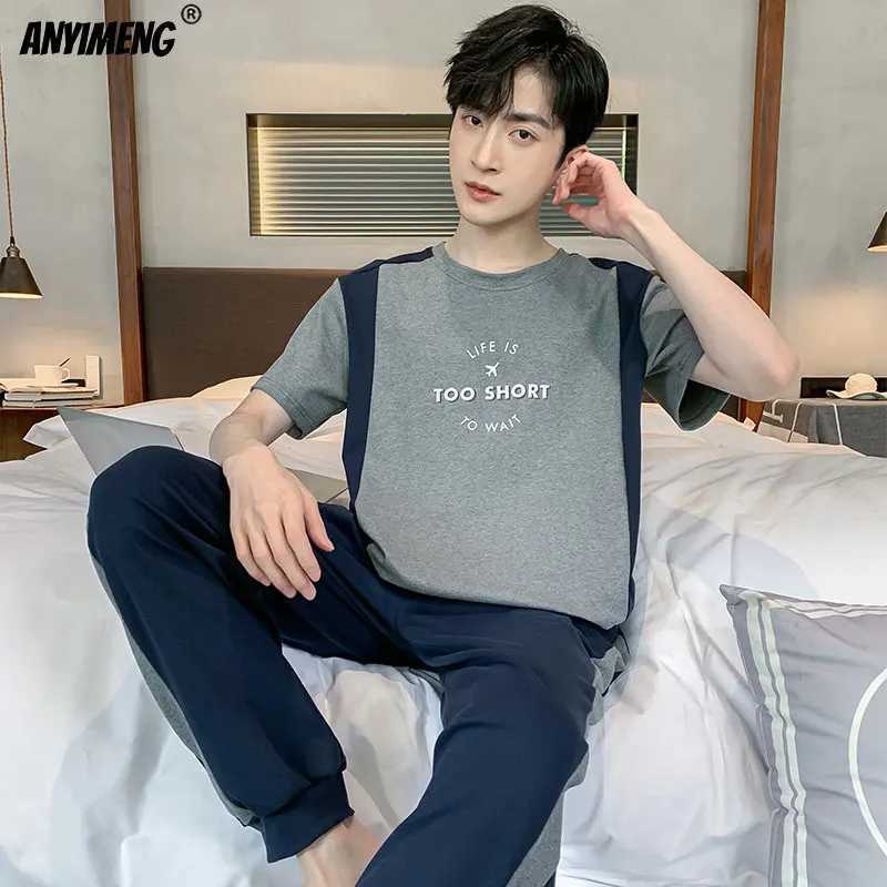 Casual Sleepwear for Man L-4XL Summer Cotton Plus Size Male Pyjama Elegant Simple Style Leisure Pajama Set Boys Trendy HomsuitsXJ241227