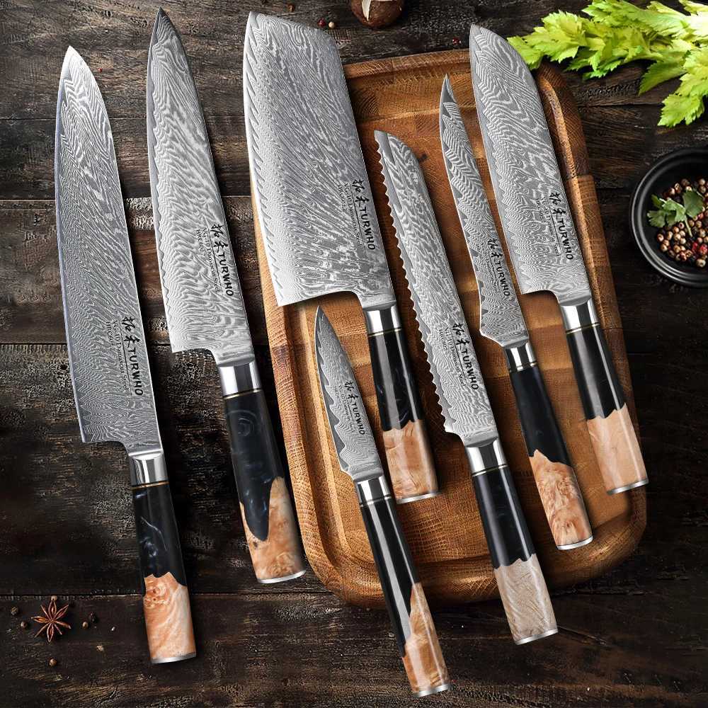 TURWHO 1PC Damascus Kitchen Chef Knife High Carbon Steel Bread Slicer Baking Practical Knife with Gift Box Cooking Tool Y241227