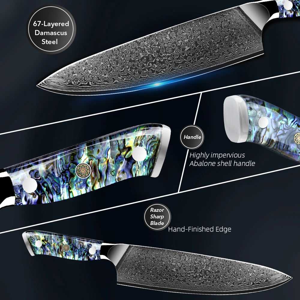 Damascus knife chef knife Japanese VG10 67 layer steel cutter side dish bread knife La Sharp Abalone shell handle kitchen gift Y241227