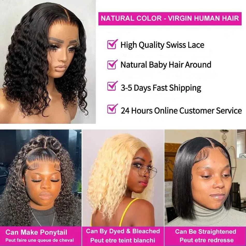 YKB Vietnamese Curly Wigs 13X6 HD Transparent Human Hair 5X5 Clo Glueless Wig Bob Natural Black Deep Wave Remy 200 DensityXJ241227