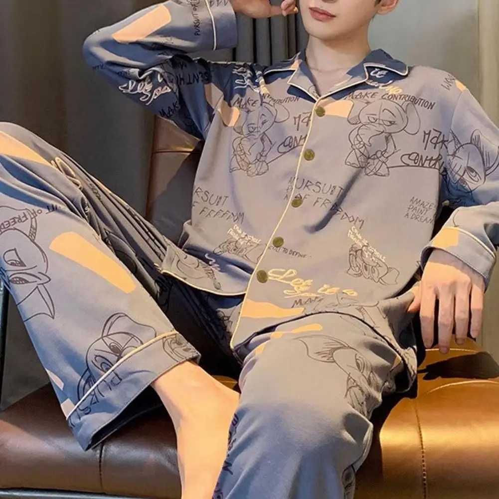 Plaid Print Pajamas Set Men Pajama Set Mens Plaid Print Pajama Set with Long Sleeve Shirt Elastic Waist Pants Casual for SpringXJ241227