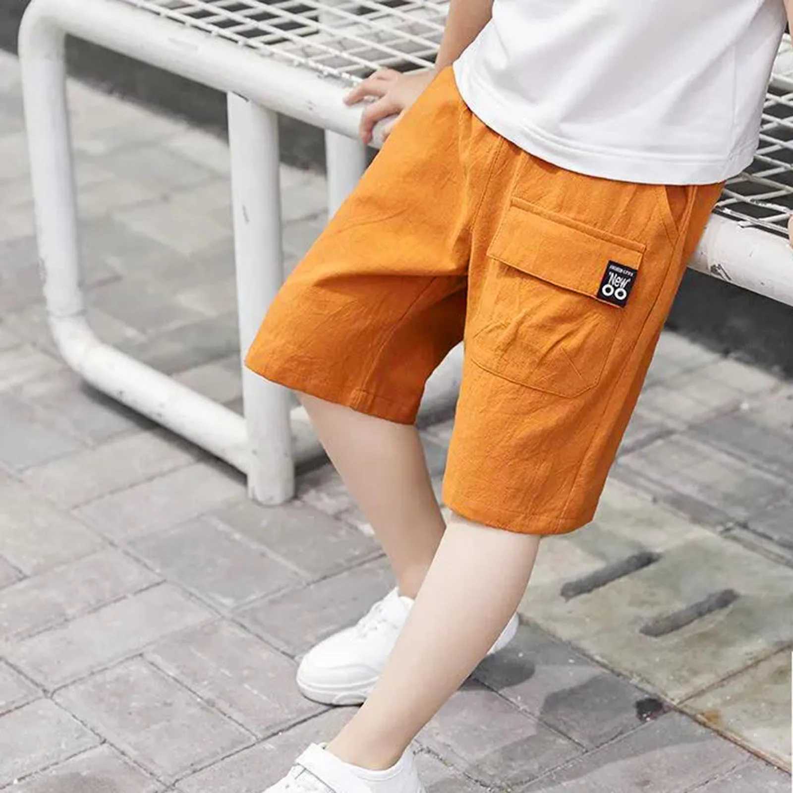 Children Boys Shorts Casual Solid Color Elastic Waist Boys Cargo Pants Summer Calf Length Kids Trousers Sport Pants Kids Clothing W241227
