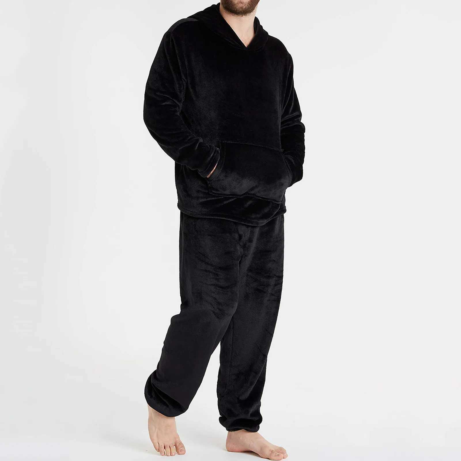 Mens Soft Home Solid Color Pajama Set Four Seasons Fashion Leisure Shirt Pants Home Service Two Piece Set Mens Flannel BottomsXJ241227