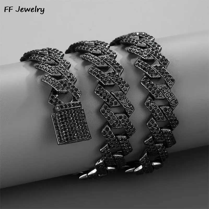 14MM black Cuban Link Chain Hip Hop Men Necklace d out paris chain 2 Row Rhinestone Paved Miami Rhombus Cuban NecklaceXJ241227