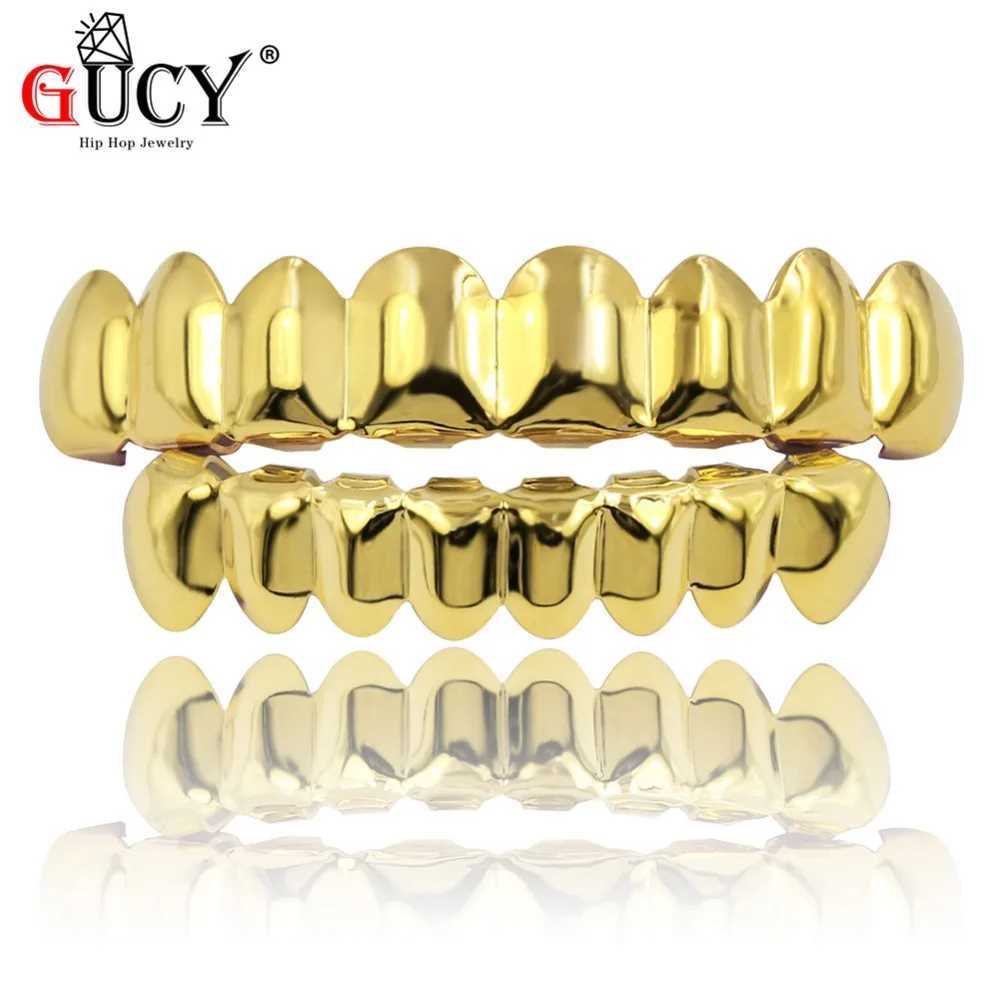 GUCY Grillz Set Finish Eight 8 Top Teeth 8 Bottom Tooth Plain Hip Hop Grills Sets Halloween Gift Party W241227
