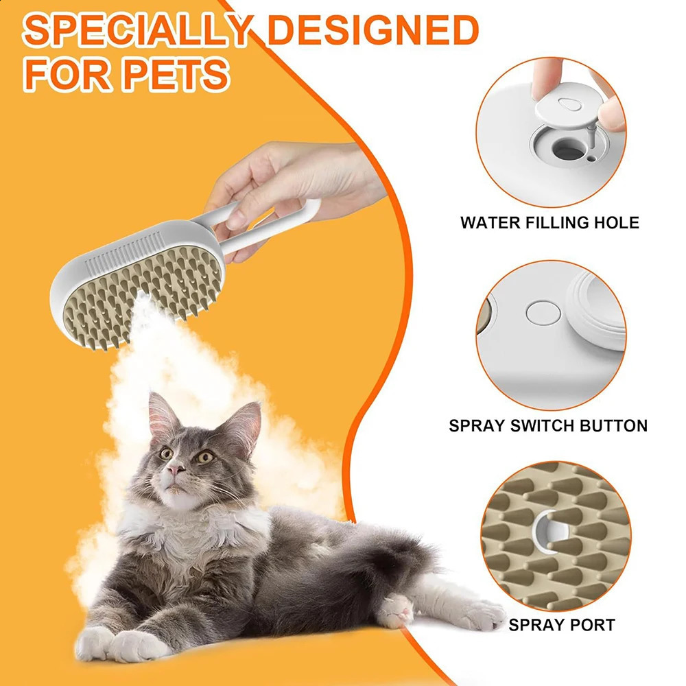 Pet Steamy Brush Electric Spray Cat Hair Brush 3 in1 Steamer Brush for Dog Massage Removing Grooming Supplies Pets Accessories 241226