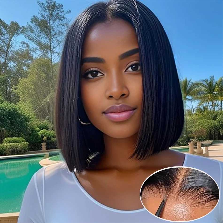 Glueless 13x4 Straight Lace Frontal Bob Wig Pre Plucked 4x4 Human Hair Wigs Brazilian Remy Bone Straight Short Bob Wig For WomenXJ241227