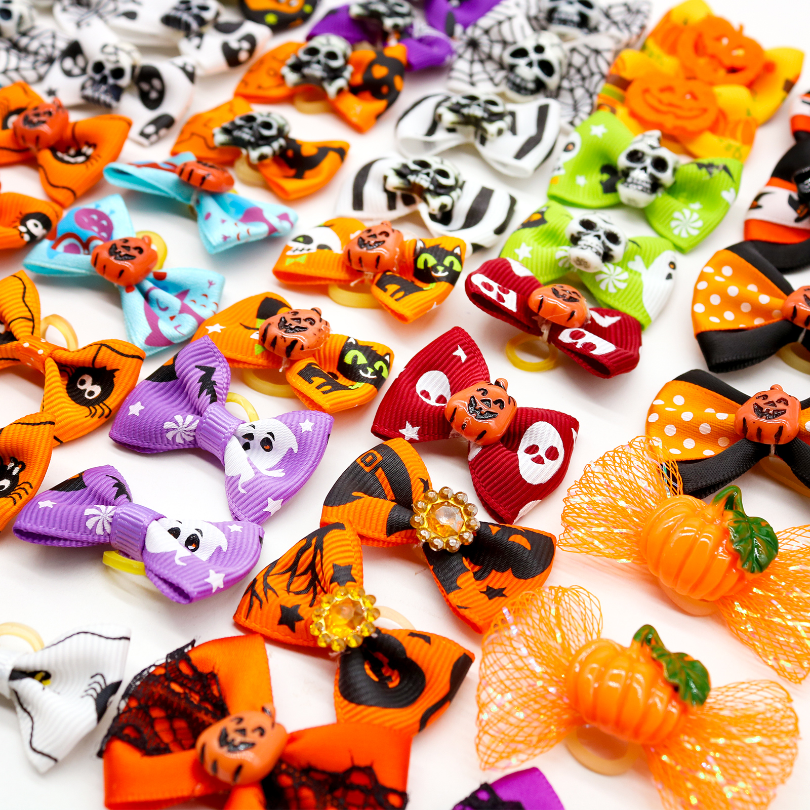 10PCS Halloween Dog Bows With Rubber Bands Pet Hair Accessories For Small Dogs and Cats Puppy Bowknots Pet Supplies