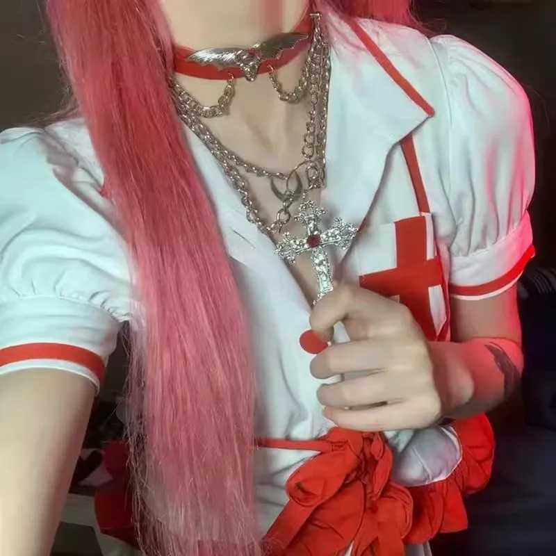 Y2K Punk Cross Pendant Necklace for Women Gothic Clavicle Vintage Chain Choker Necklace Aesthetic Party Gifts Fashion JewelryXJ241227