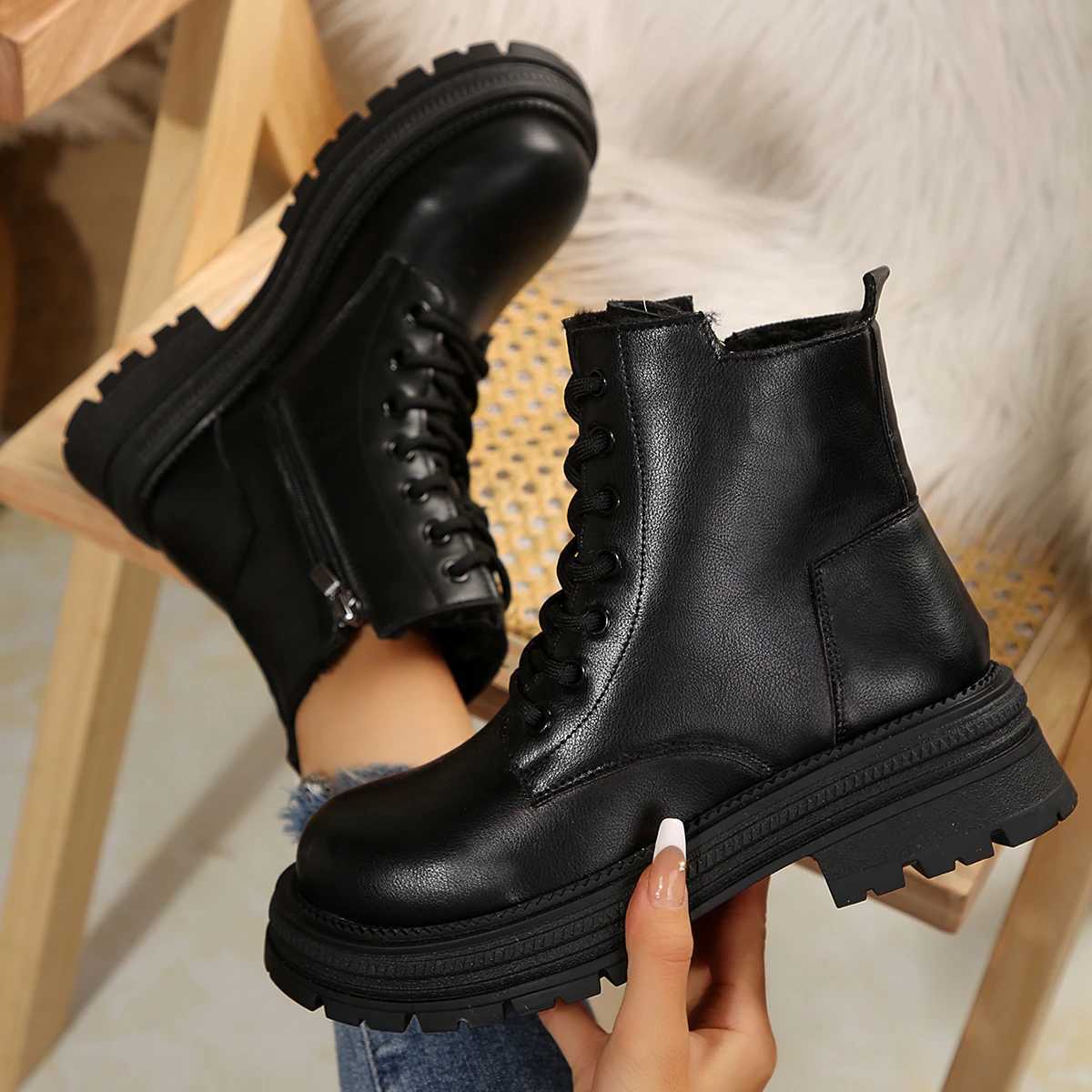 2024 Summer Fall Womens Ankle Boots Classic Beige Black Leather Gothic Fashion Shoes Mid-heel Short Combat Boots Platform ShoesXJ241226
