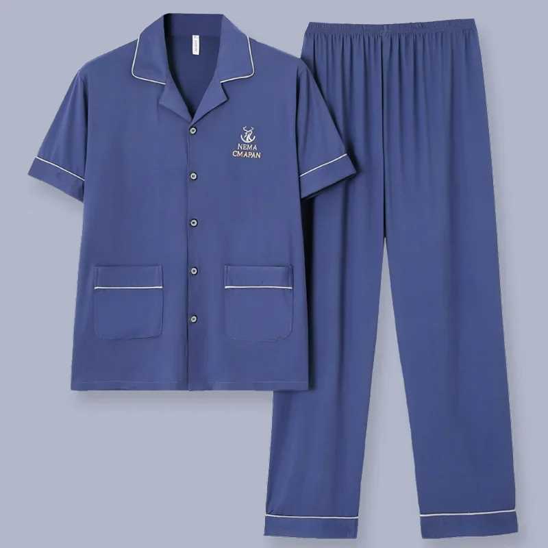 Mens Pajamas Summer Thin Casual Sleep Wear Set Cotton Short-sleeved Night Clothing Pyjamas Suit Male Unisex Home-wear GentlemenXJ241227