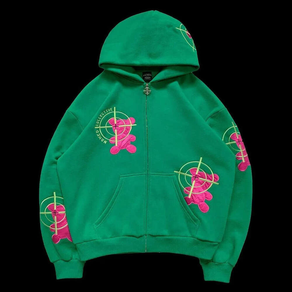 2024 New Fashionable Y2K Style Little Bear Letter Street Trend Zipper Hoodie