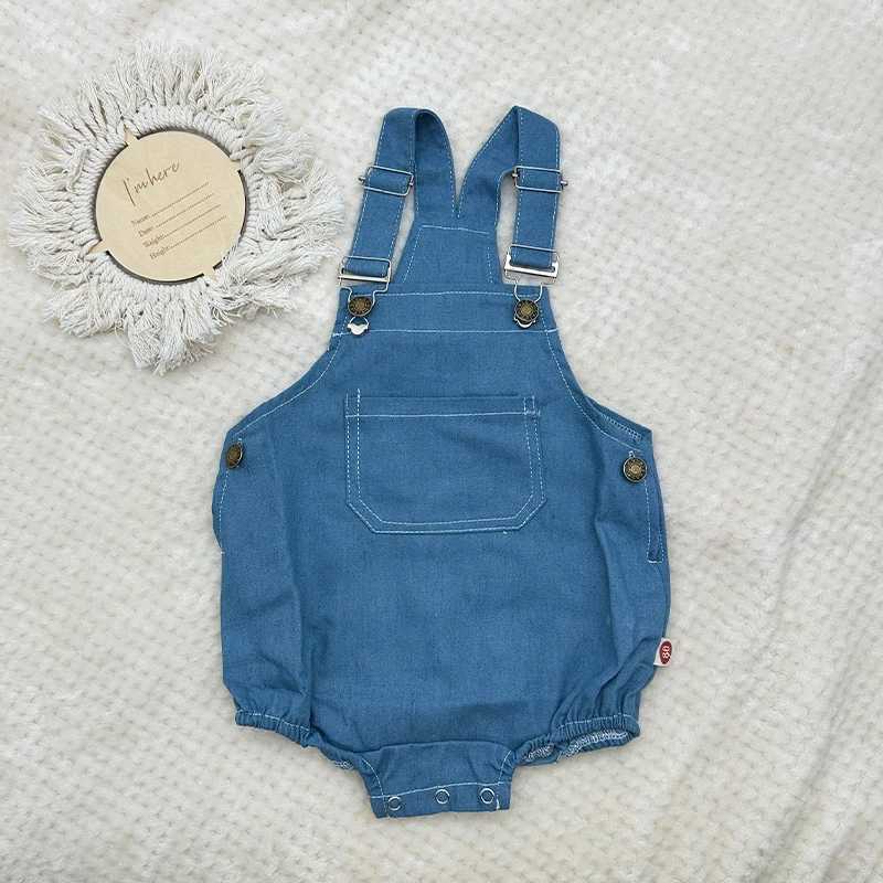 Baby boy girl denim top pendant jumpsuit Korean Sle pure blue denim chest combination jeans baby set W241227