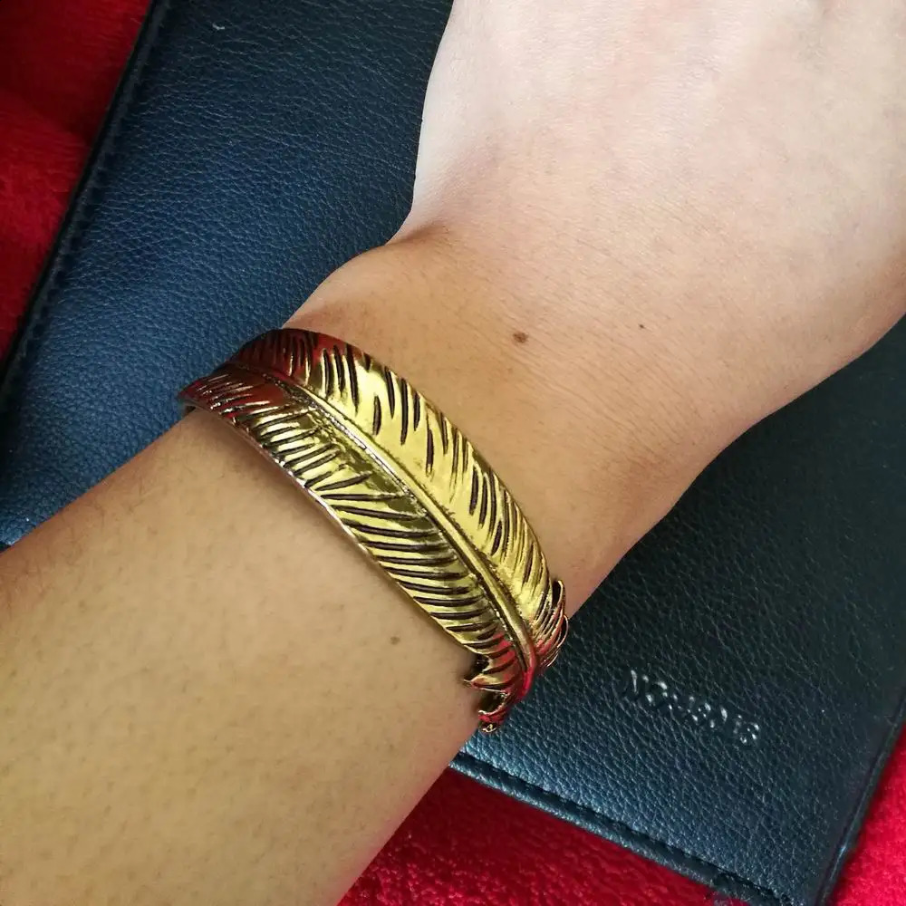 Vintage Alloy Feather Cuff Bracelets Brangle For Women Leaves Bangles Punk Bangle Jewelry 241227