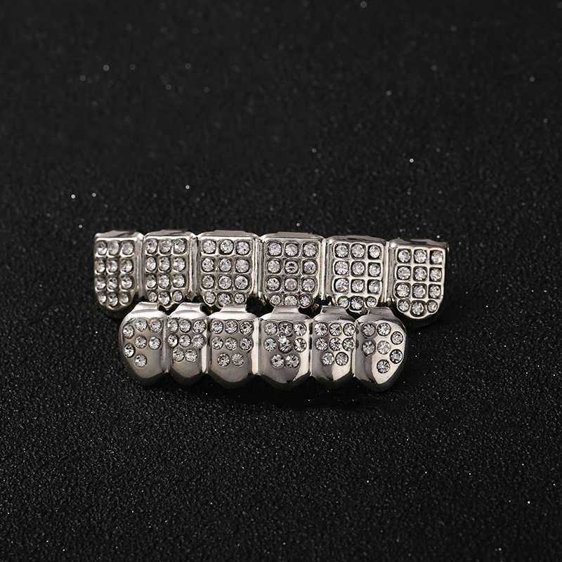 Gold Silver Plated Cubic Zircon Teeth Grillz Set For Unisex Top Bottom Mouth Gold Silver Color Removable Dental Fashion Jewelry W241227