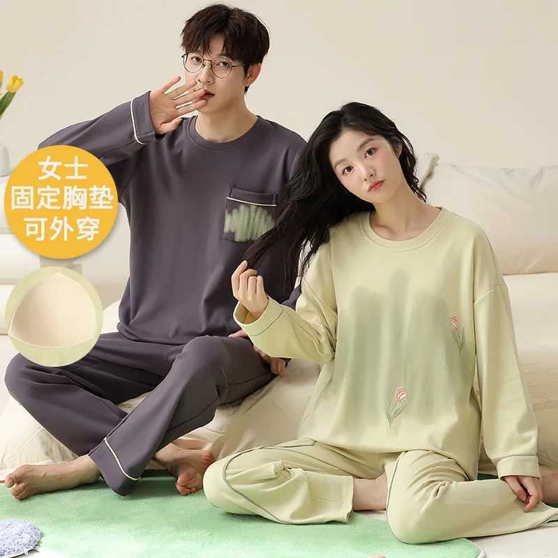 Cotton Spring Long Sleeepwear for Lovers Women and Men Matching Homewear Soft and Breathable Pajama Set Lounge set pijama hombreXJ241227