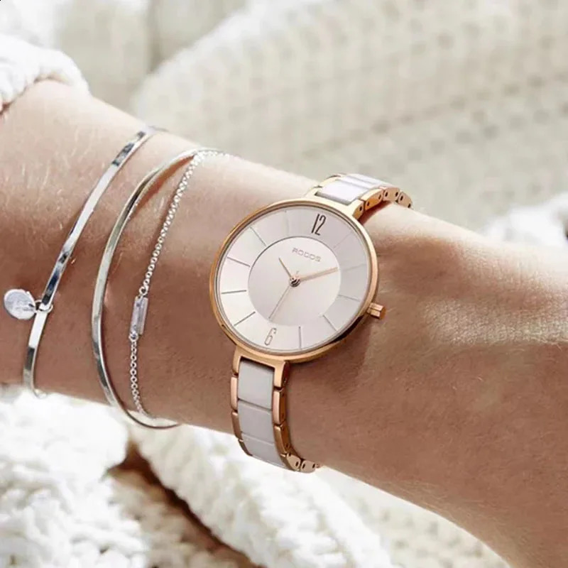 ROCOs Ceramic Fashion Quartz Watch Elegant Ladies Watches Waterproof for Women Slim Clock 241225