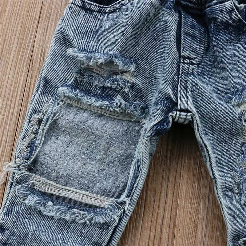 1-5years Kids Girl Denim Jeans Blue Patchwork Pockets Hollow Design Trouser For Girls Elastic Pull-Up Wild Spring Autumn Jeans W241227