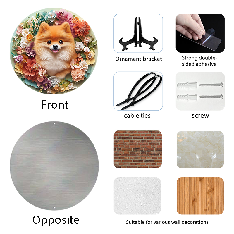 Customizable Pomeranian Pet Ornaments - Circular Aluminum Decorative Paintings | Unique Pet Souvenir Tombstones