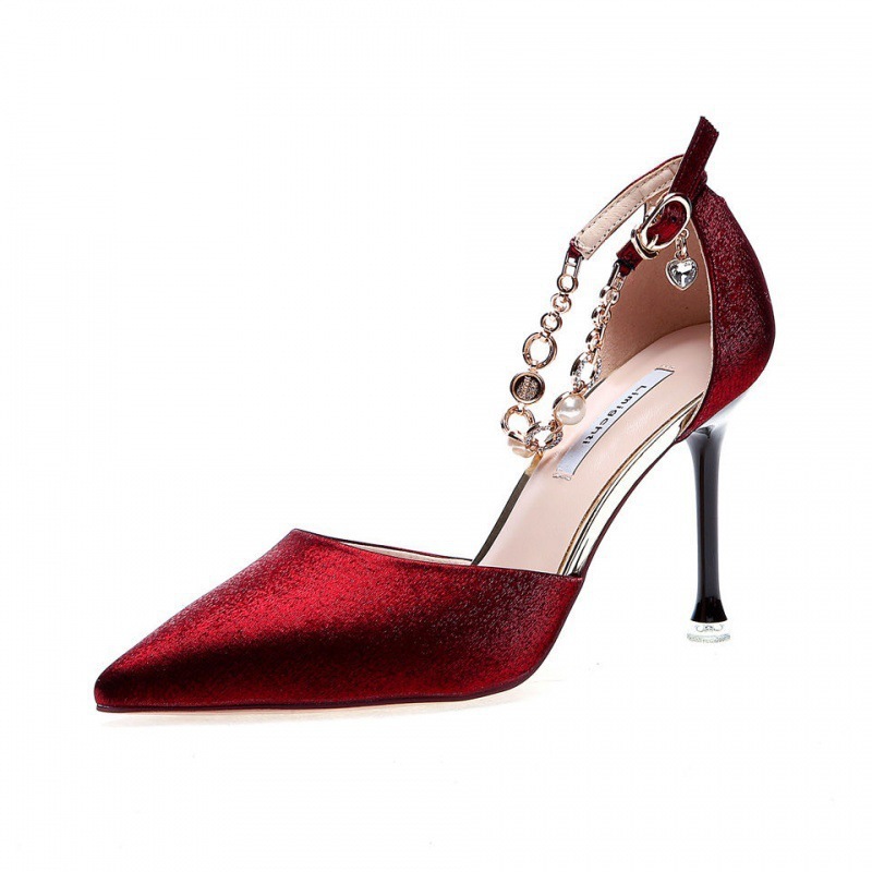 Soled Ddmywed Red High Heeled Shoes Sexy Satin One Line Buckle Pointed Rhinestone Spring Slim Heel Dress Women S Singles Chinese Brand F Ddmysaturn