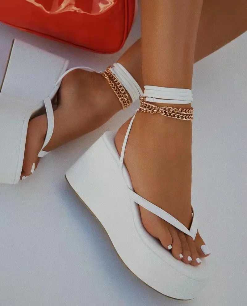 Sexy Wedges Sandals Womens Shoe Female Metal Chain Fashion Platform Shoes Summer Ladies Clip Toe Ankle Strap Casual Sandals M241227