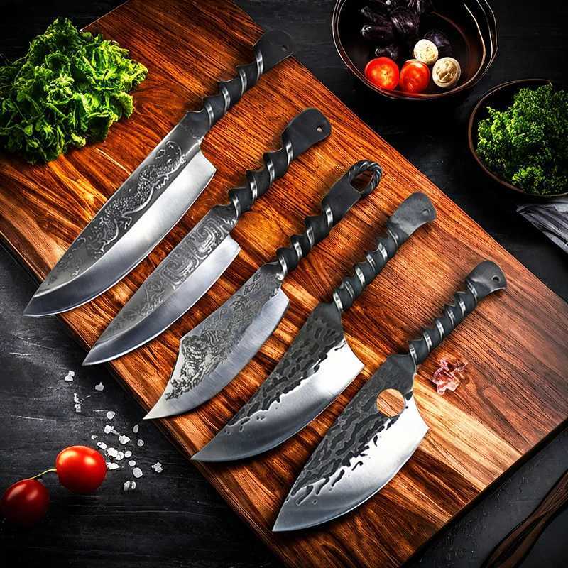 Forged kitchen meat cutter high carbon steel chef knife Fl Tang but blade chopper peeling ingredient cutting tool Y241227