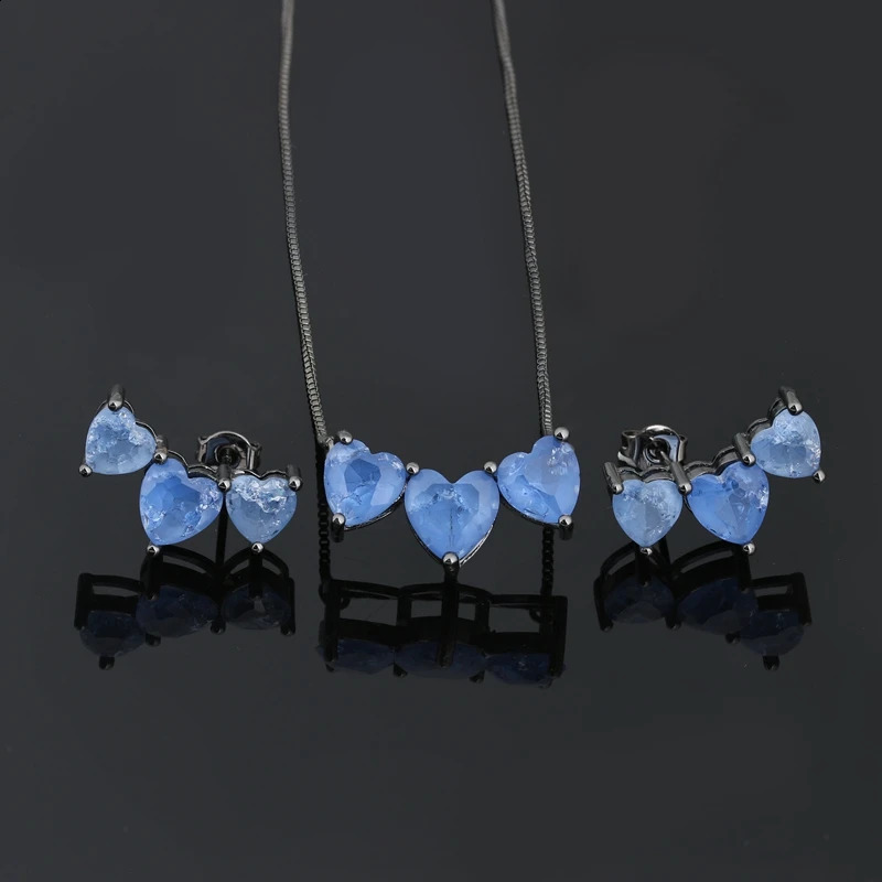 ranos Fusion Stone Jewelry Sets Blue Heart Pedra Earrings Necklace Sets Bijouterie for Fashion Womens Jewelry Gift SFX001802 241226