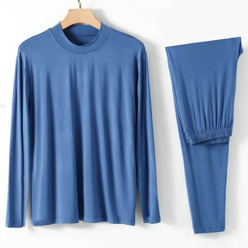 Modal Mens Pajamas Suit Loose Large Size Long Sleeve Pant Set Half High Collar Household Clothes Home Wear Pijama Male XL-4XLXJ241227