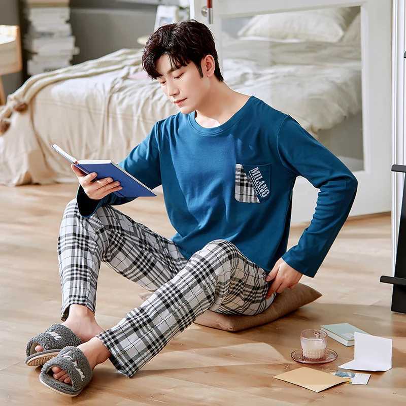 100% Cotton Men Pajamas Set Long Sleeve Pijama for Male S-XXXL Size Homewear Pure Cotton Loungewear Nightie Sleepwear Man PyjamaXJ241227