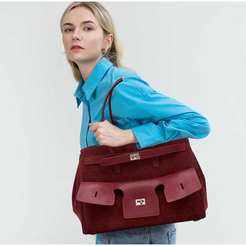 New Tote Women's Fashion Simple Matte Ankola Red Handbag Large Capacity Shoulder Lock Design Wing Commuter Bag