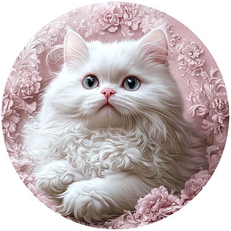 Persian Cat Pet Ornaments - Custom Circular Aluminum Decorative Paintings, Personalized Pet Souvenir Tombstones